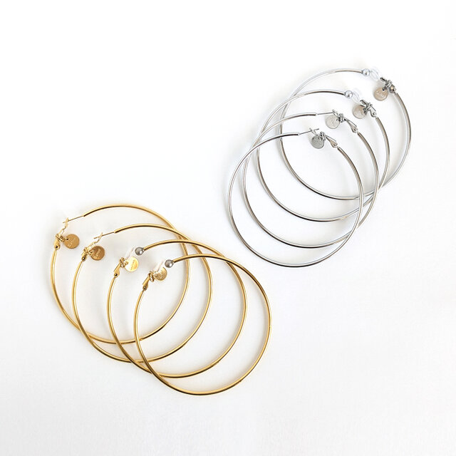 SUS316＊7cmフープピアス[Simple hoop & coin/Silver]刻印 コイン