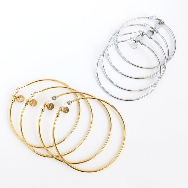 SUS316＊7cmフープピアス[Simple hoop & coin/Silver]刻印 コイン