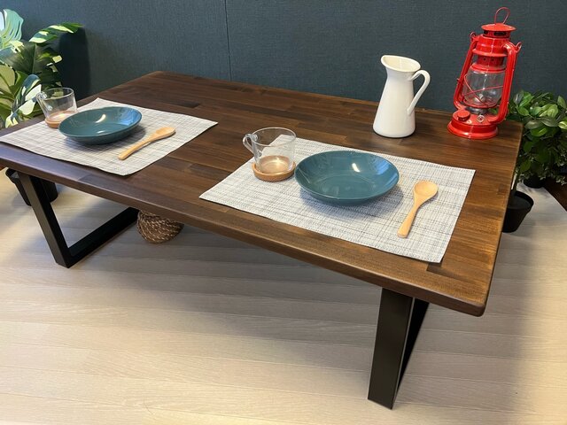 送料無料】 ローテーブル 長方形 120cm 70cm パイン こげ茶 アイアン