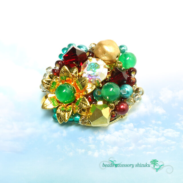 Xmasブローチ＊グリーンオニキス