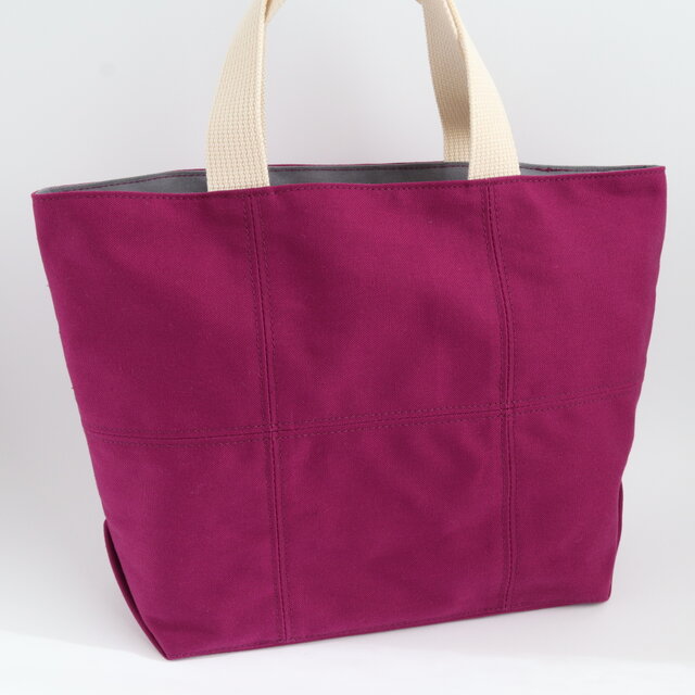 セール✨【送料無料】やわらか帆布のパッチワークトートバッグ　在庫限り　帆布バッグ　パープル×グレー　No.401