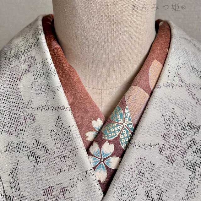 正絹の半衿  小豆色さくら