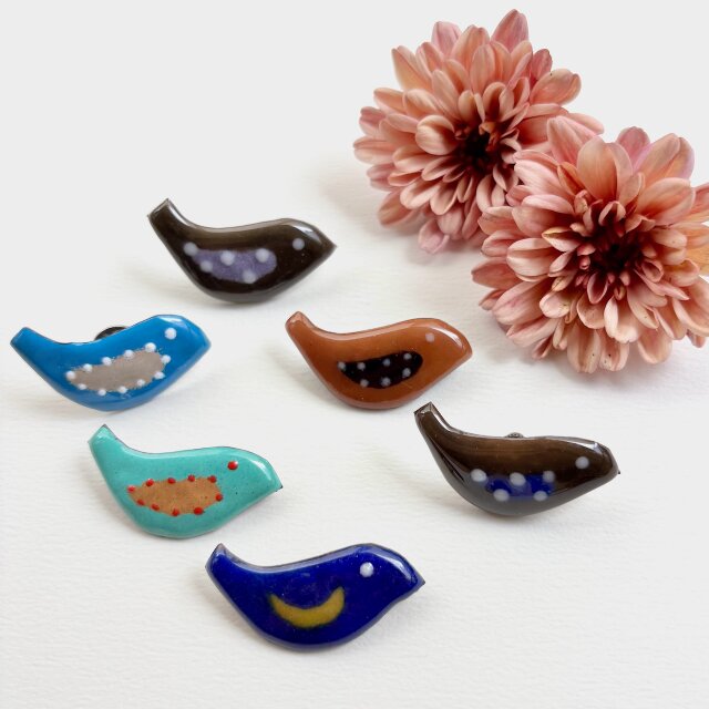 七宝焼 / コトリ＃2【ブローチ・タックピン】