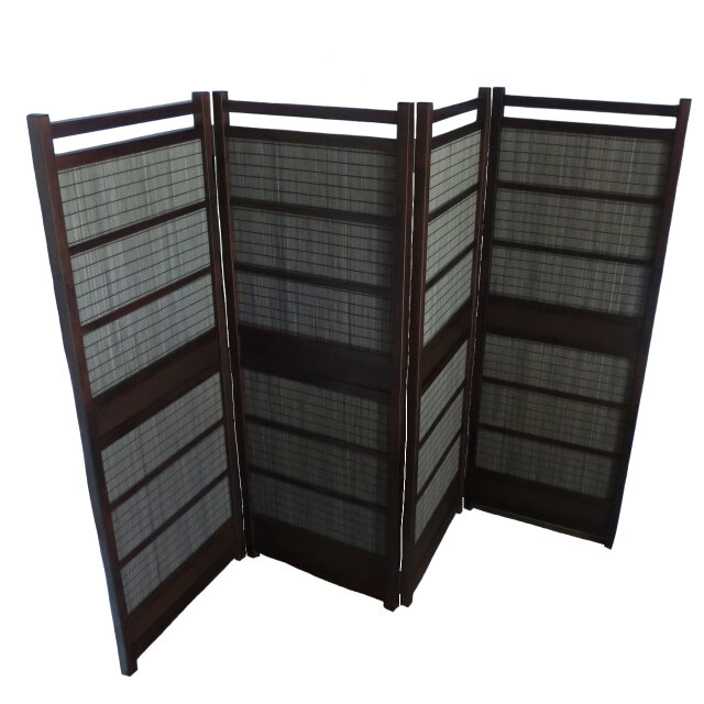 簾屏風 訳あり 4連 ダークブラウン木簾 衝立 パーテーション