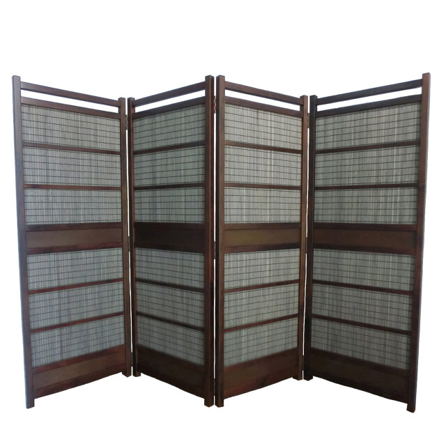 簾屏風 訳あり 4連 ダークブラウン木簾 衝立 パーテーション | iichi