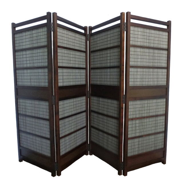 簾屏風 訳あり 4連 ダークブラウン木簾 衝立 パーテーション | iichi