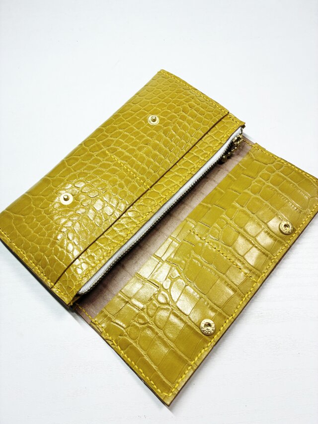 (受注作成)長財布　クロコ型　黄色