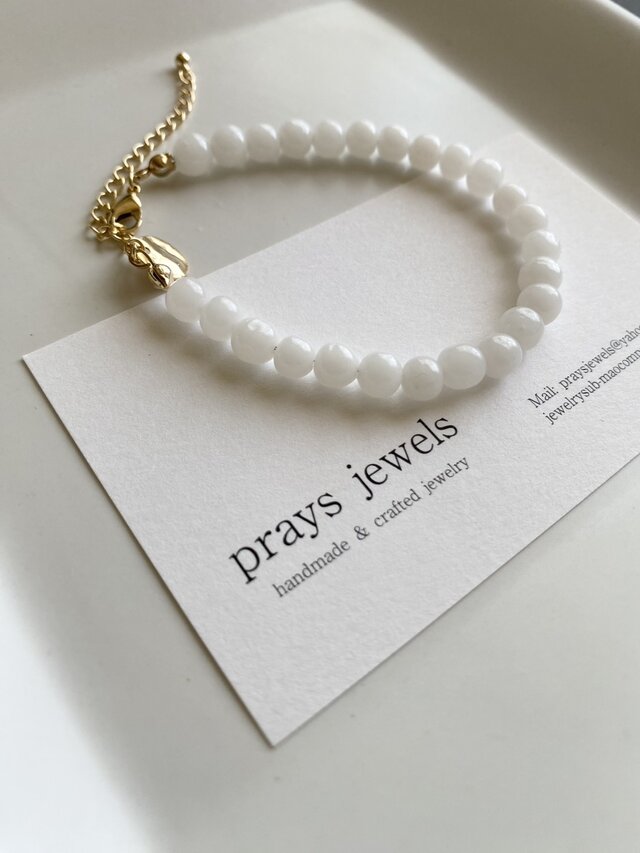 White Opal ホワイトオパールミルクガラスバロック6mm ブレスレット