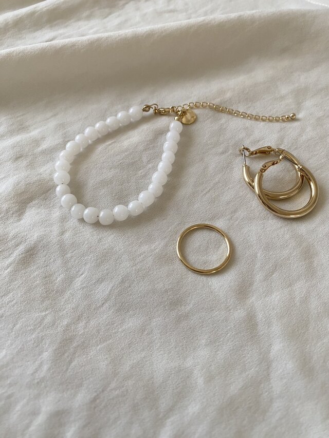 White Opal ホワイトオパールミルクガラスバロック6mm ブレスレット