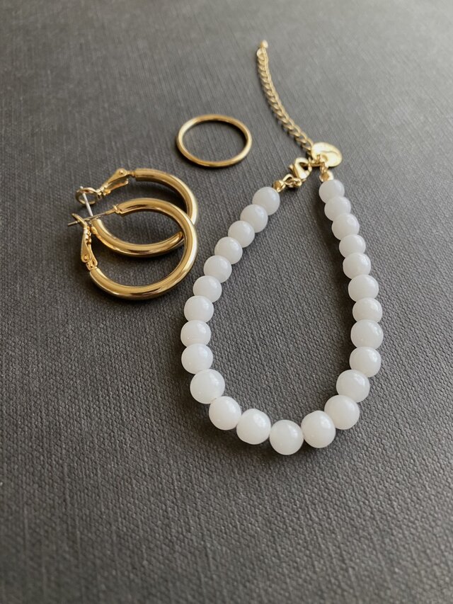 White Opal ホワイトオパールミルクガラスバロック6mm ブレスレット