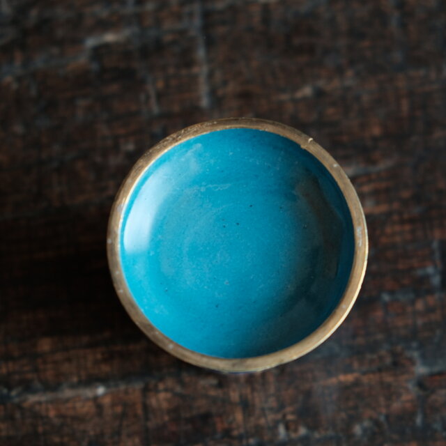 水色に草花◇中国七宝焼 小物入れ 楊枝入れ チャイナレトロ シノワズリ