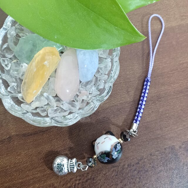 福猫ฅ•ω•ฅ✿ストラップ チャーム ブラック黒 ハンドメイドNo.1423