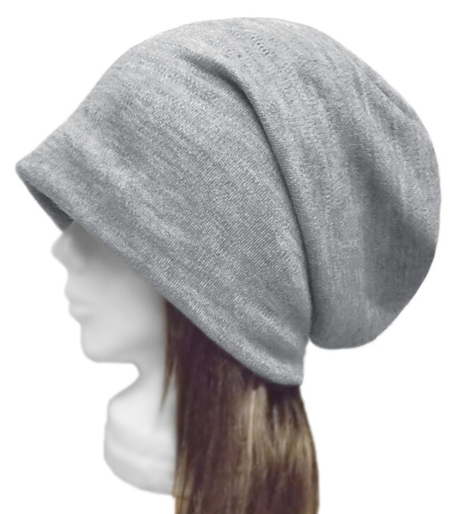 ルーズワッチキャップ◆ウール混ニット／杢グレー　◇ゆったりサイズ・寒い季節におすすめ(秋冬)・小顔効果◇