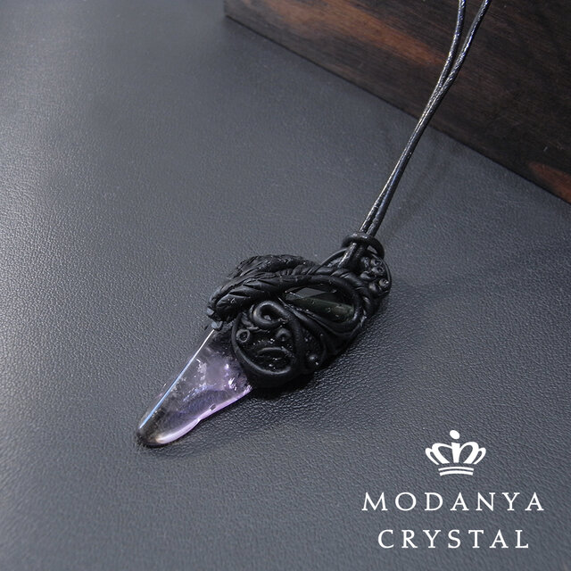 アメトリンの樹脂粘土ペンダントトップ（革紐付き）1501