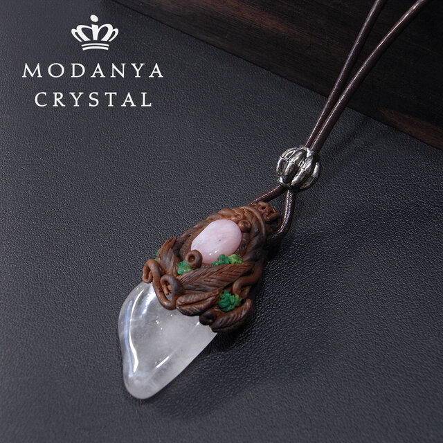 水晶の樹脂粘土ペンダントトップ5（革紐付き）1508