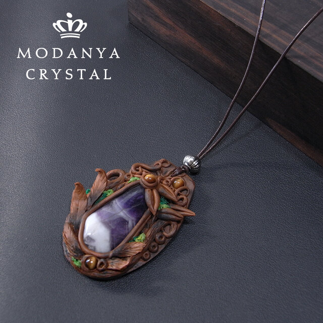 ケープアメジストの樹脂粘土ペンダントトップ2（革紐付き）1509