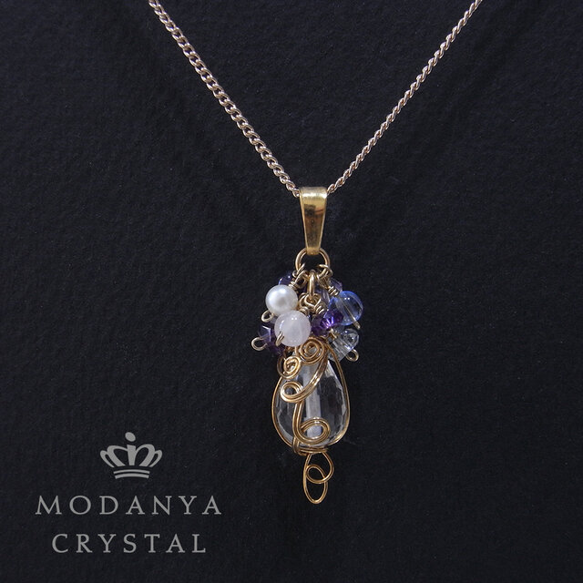 水晶ドロップカット+アメジストのネックレス0247