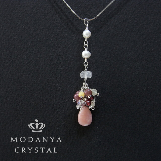 ピンクオパール+ロードナイト+ガーネットのネックレス0248