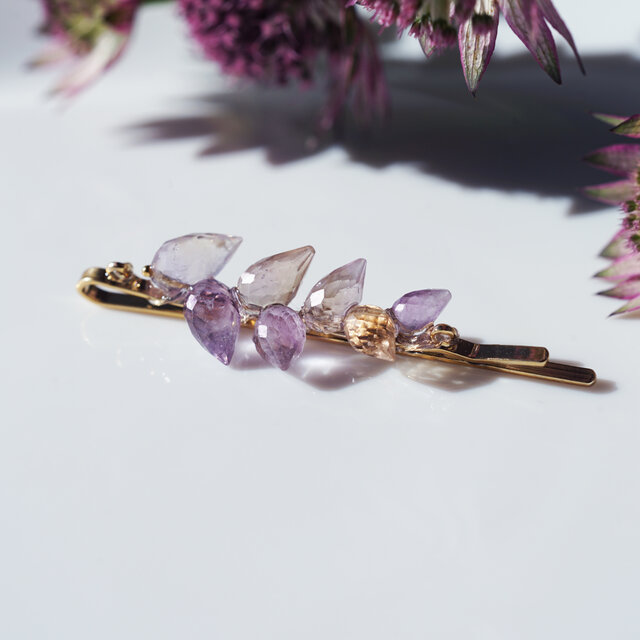 アメトリンによるラベンダーの花のヘアピン　～薫衣草（くんいそう）