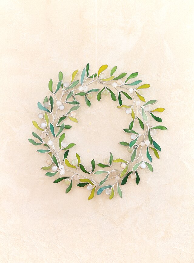 12月・ヤドリギ ＜12ヶ月のリース＞ ✣《 ステンドグラス 》