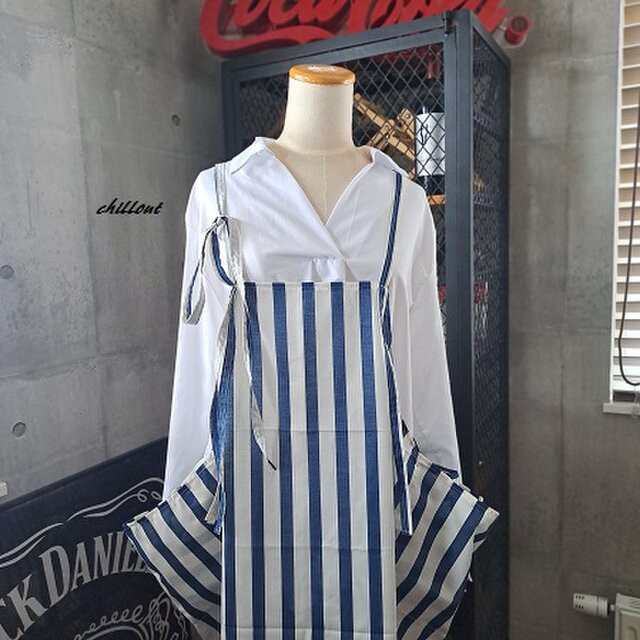 【sale】【背中がかわいい】エプロンドレス：ネイビー：ストライプ【1015】