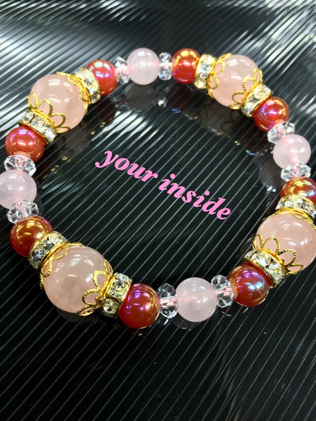 カーネリアンオーラ ローズクォーツ 天然石ブレスレット
