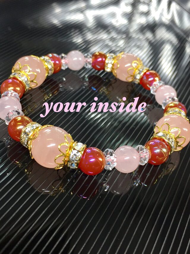 カーネリアンオーラ ローズクォーツ 天然石ブレスレット | iichi 日々