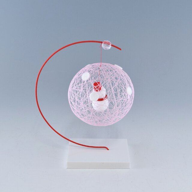 季節の飾り　手作り　和風　赤色　モビール　ミニ絹てまり　雪だるま　スノーマン　インテリア　KMN137