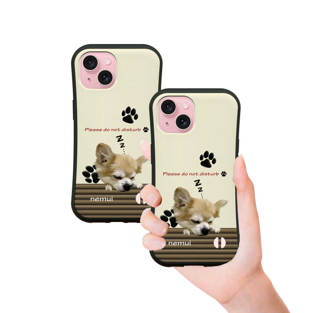 グリップケース iPhoneケース【いねむりチワワ Newバージョン】（名入れ可）