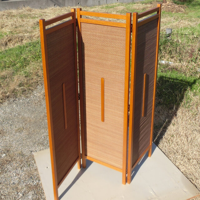 竹 3連 スクリーン 衝立 パーテーション  タモ無垢材 W132H150