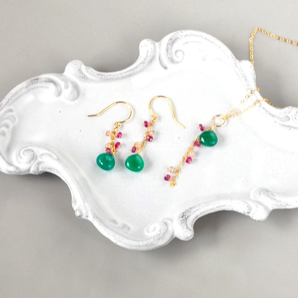 クリスマスコレクション　グリーンオニキス＆ピンクトルマリン コフレセット14kgf