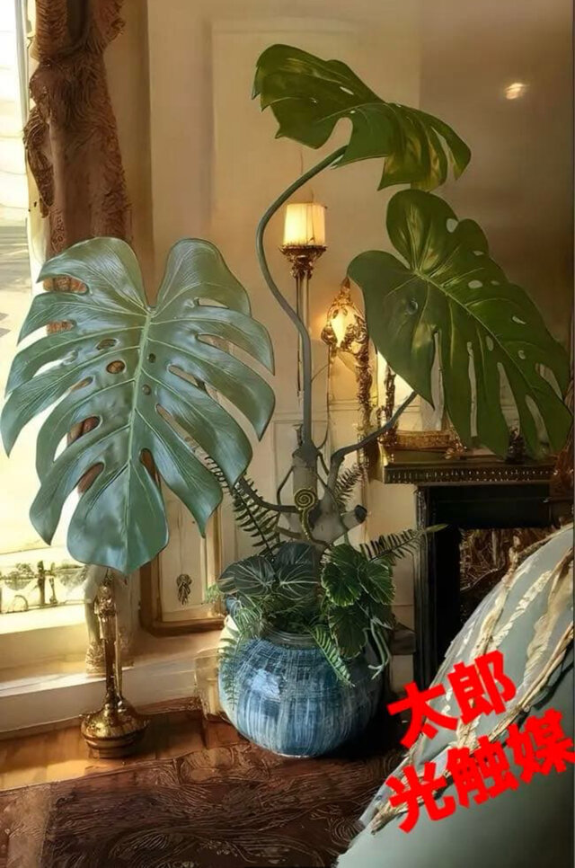 光触媒　人工観葉植物　フェイクグリーン　モンステラバリエガータアレンジ.@pd