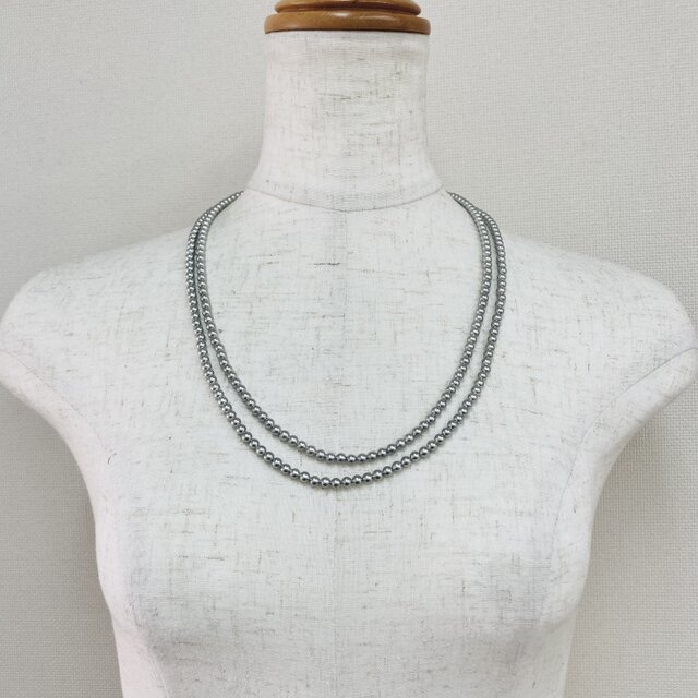 貝ベビーパール2Wayロングネックレス/約4mm約120cm/シルバーグレー/R