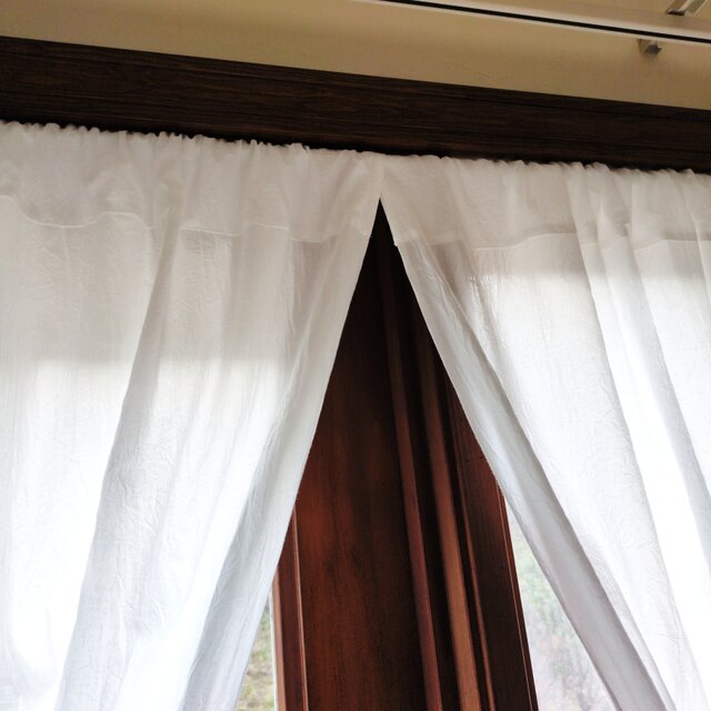 ホワイトコットン♪レース付きラッフル両開きカーテンリボンクリップ
