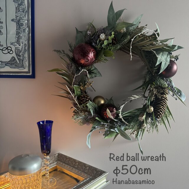 クラシカルなレッドのポインセチア_クリスマスリース【迫力の５０cm！】RED&silver.のXmasのコピー