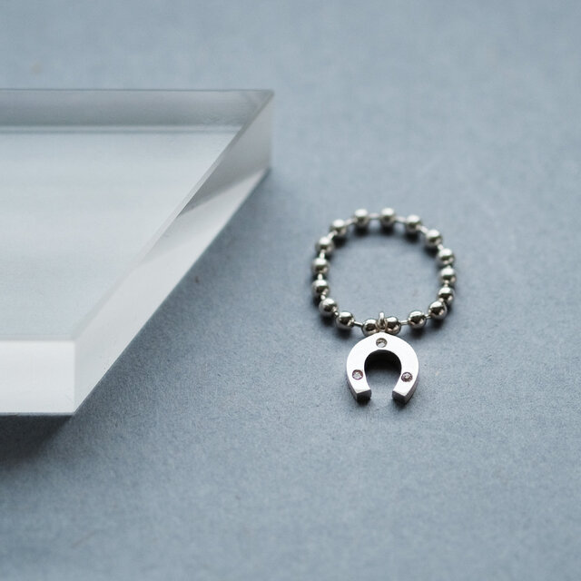 下向き 馬蹄 ボールチェーン リング シルバー925