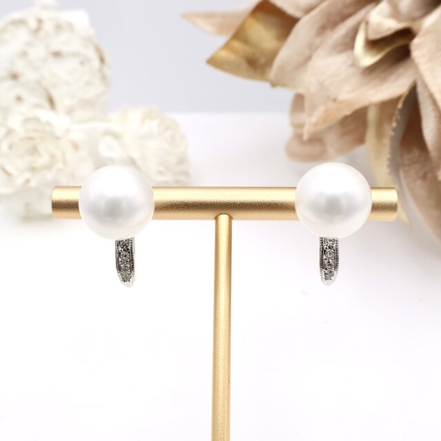 【アメリカ買付】ヴィンテージ 大粒パール×ラインストーン イヤリング＊Timeless Elegant Pearl　1980s