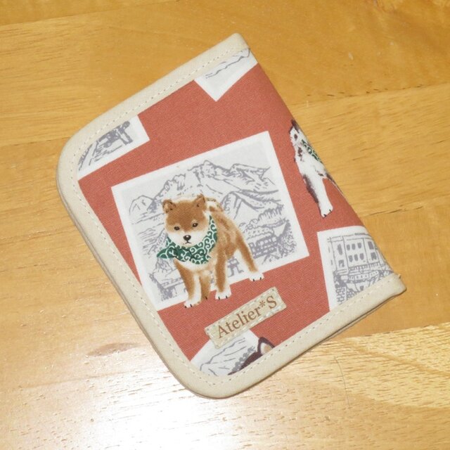 二つ折りパスケース★写真と豆柴柄（レンガ）