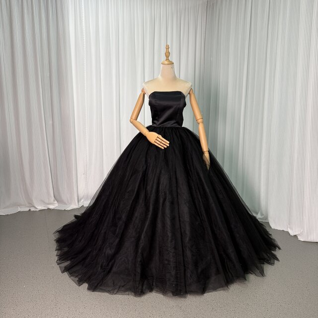 パーティードレス ブラック ベアトップ フレアスカート ファスナー プリンセスライン 披露宴