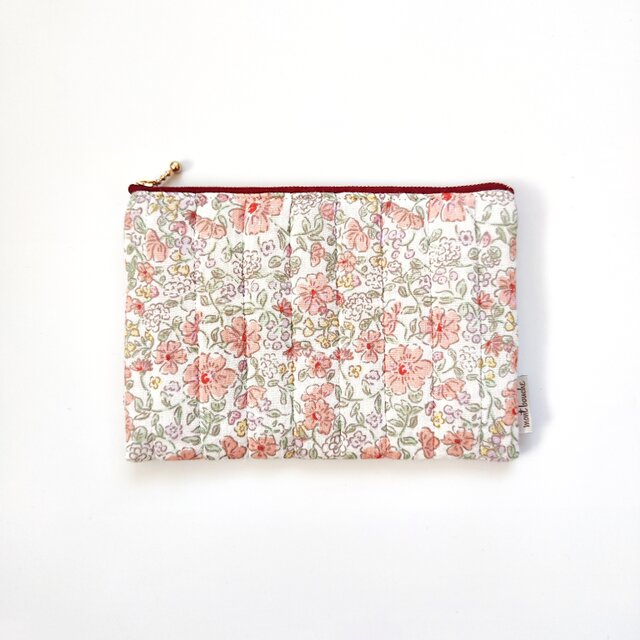 フランス製キルティング生地・フラットポーチ（rouge：赤）