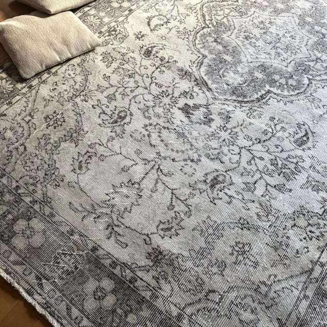 超大判161×285 メダリオン グレイ×クリーム トルコヴィンテージラグ