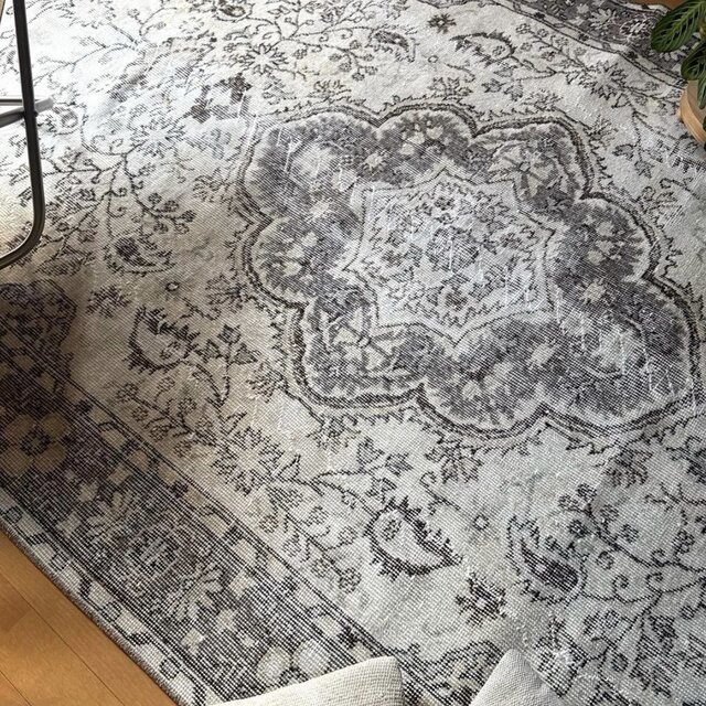 超大判161×285 メダリオン グレイ×クリーム トルコヴィンテージラグ