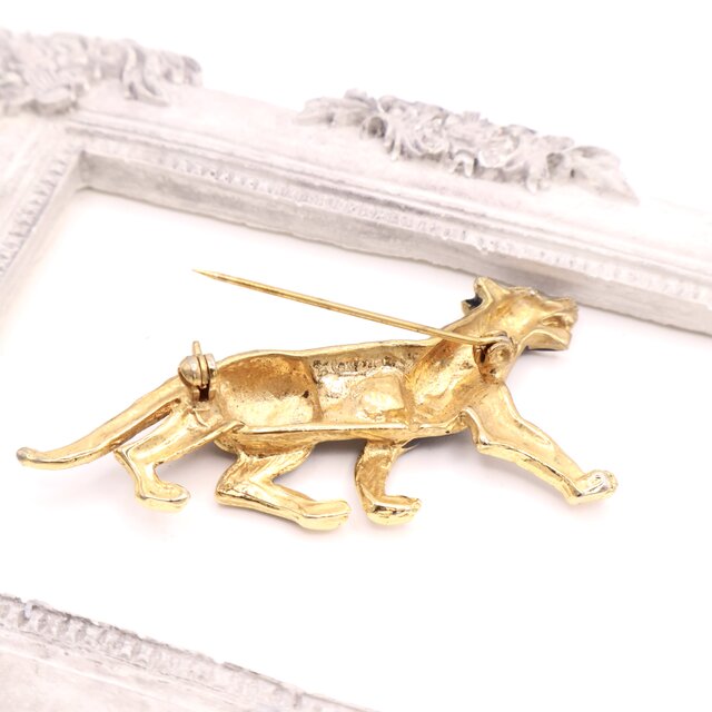 フランス買付】 ブラックパンサー エナメル×クリスタル ブローチ