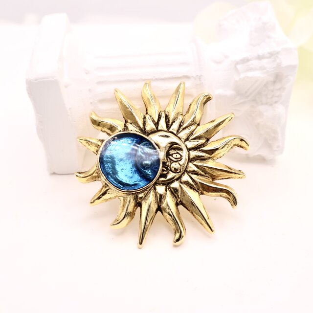 【フランス買付】S.A.F メダリオン ブローチ＊Mid-Century Sun & Moon Design1950s-70s