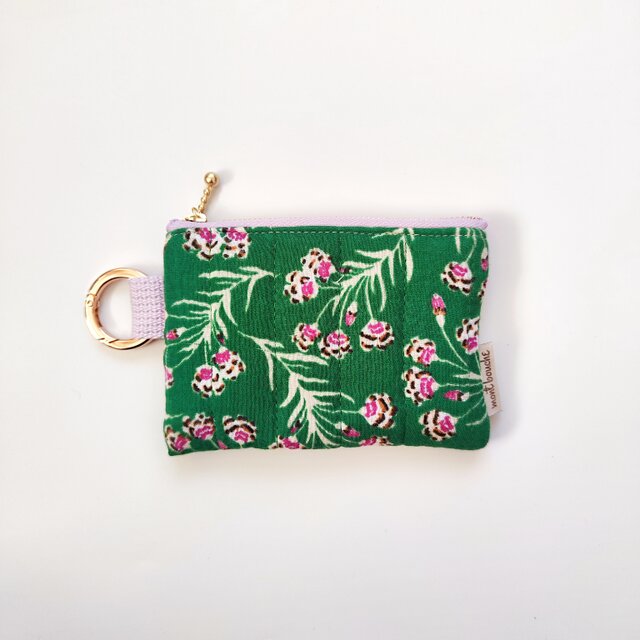 フランス製キルティング生地・カラビナ付きポーチ（lavender：ラベンダー）