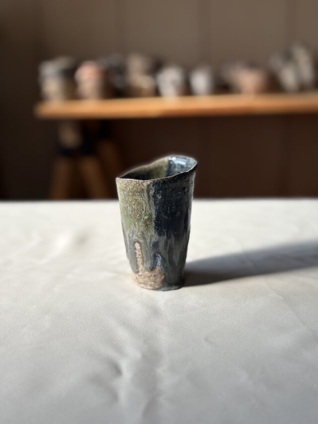 ゆらぎ流彩釉杯　青×茶