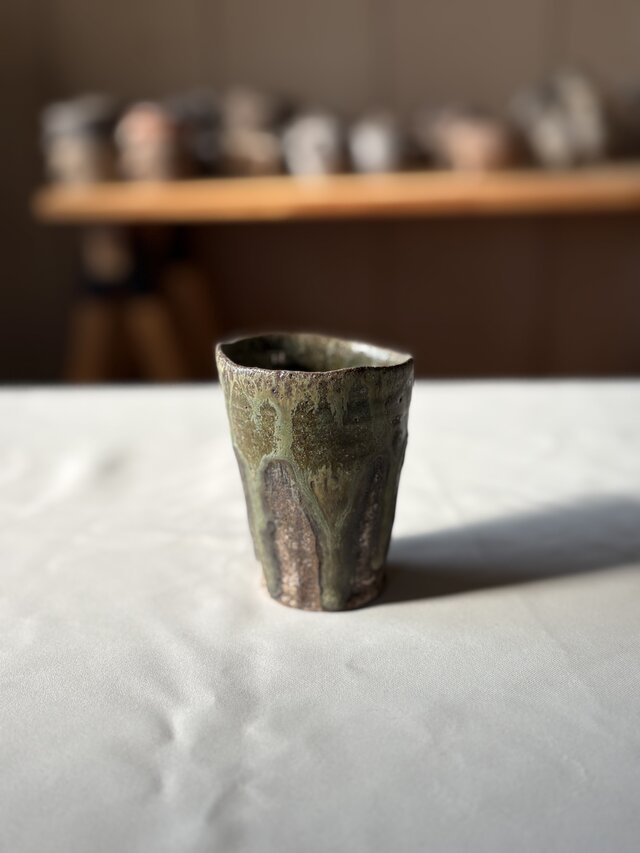 ゆらぎ流彩釉杯　こげ茶×茶