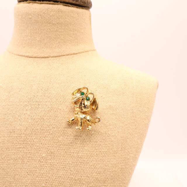 フランス買付】グリーンアイ ドッグ ブローチ＊Vintage Charming