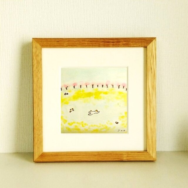 「春をおもう」 原画イラスト　※木製額縁入り　インテリアアート