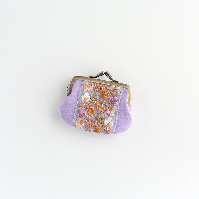 インド刺繍リボンのミニがま口　ラベンダー